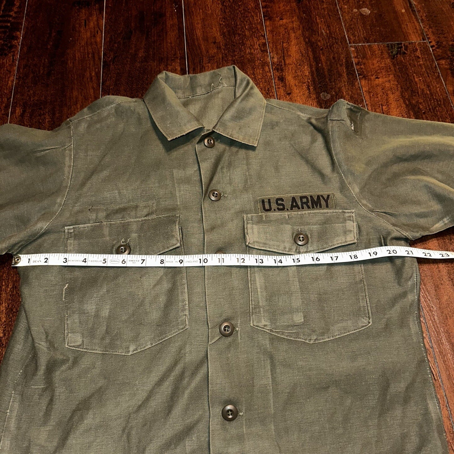 Vintage US Military Shirt OG-107 Vietnam 1970s DSA 1975 Post WWII Camo Green