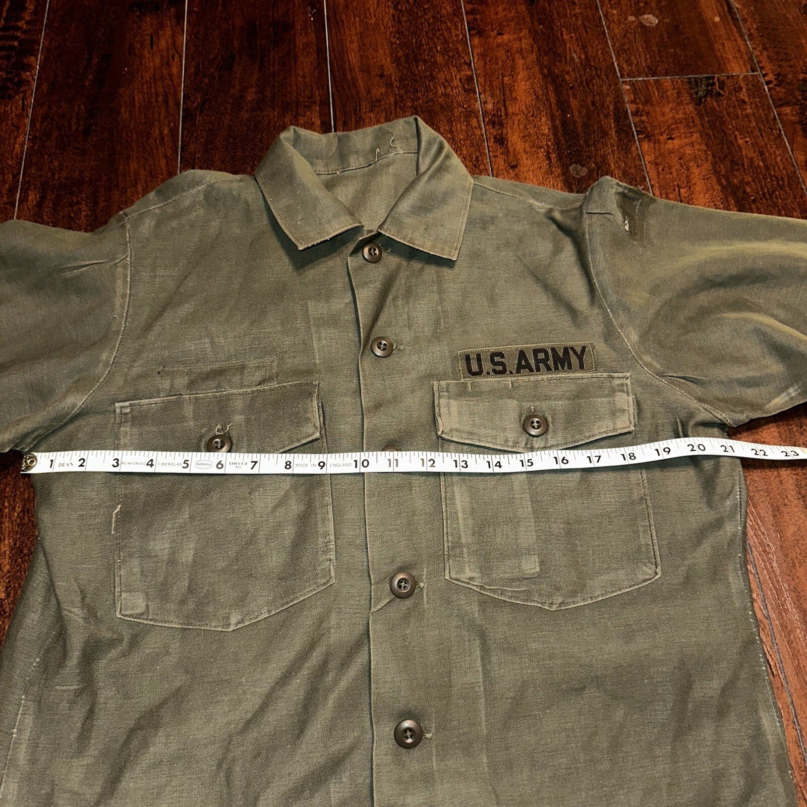 Vintage US Military Shirt OG-107 Vietnam 1970s DSA 1975 Post WWII Camo Green