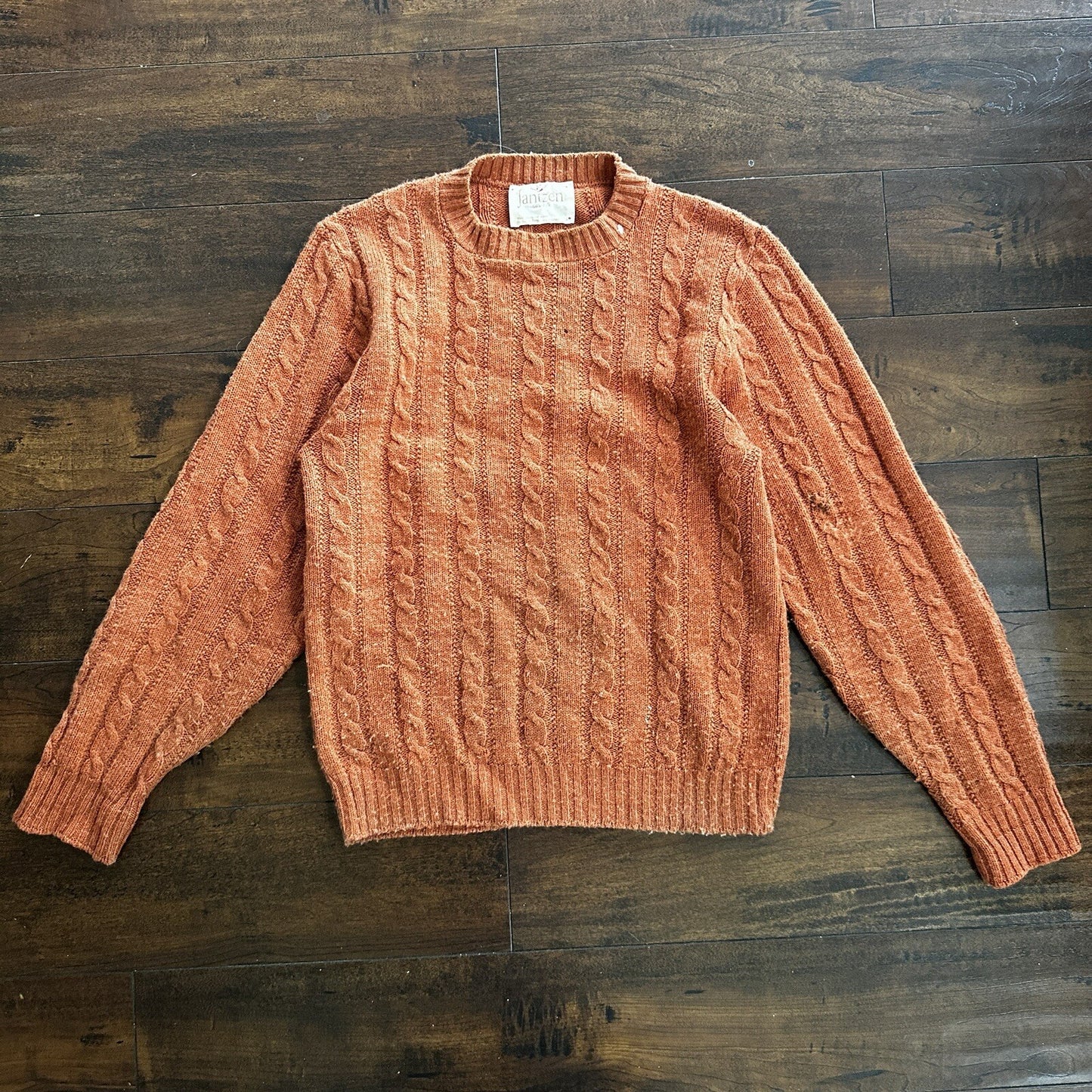 Vintage Jantzen Mens M Crewneck Sweater Orange USA Coogi Style Ugly Knit 60s