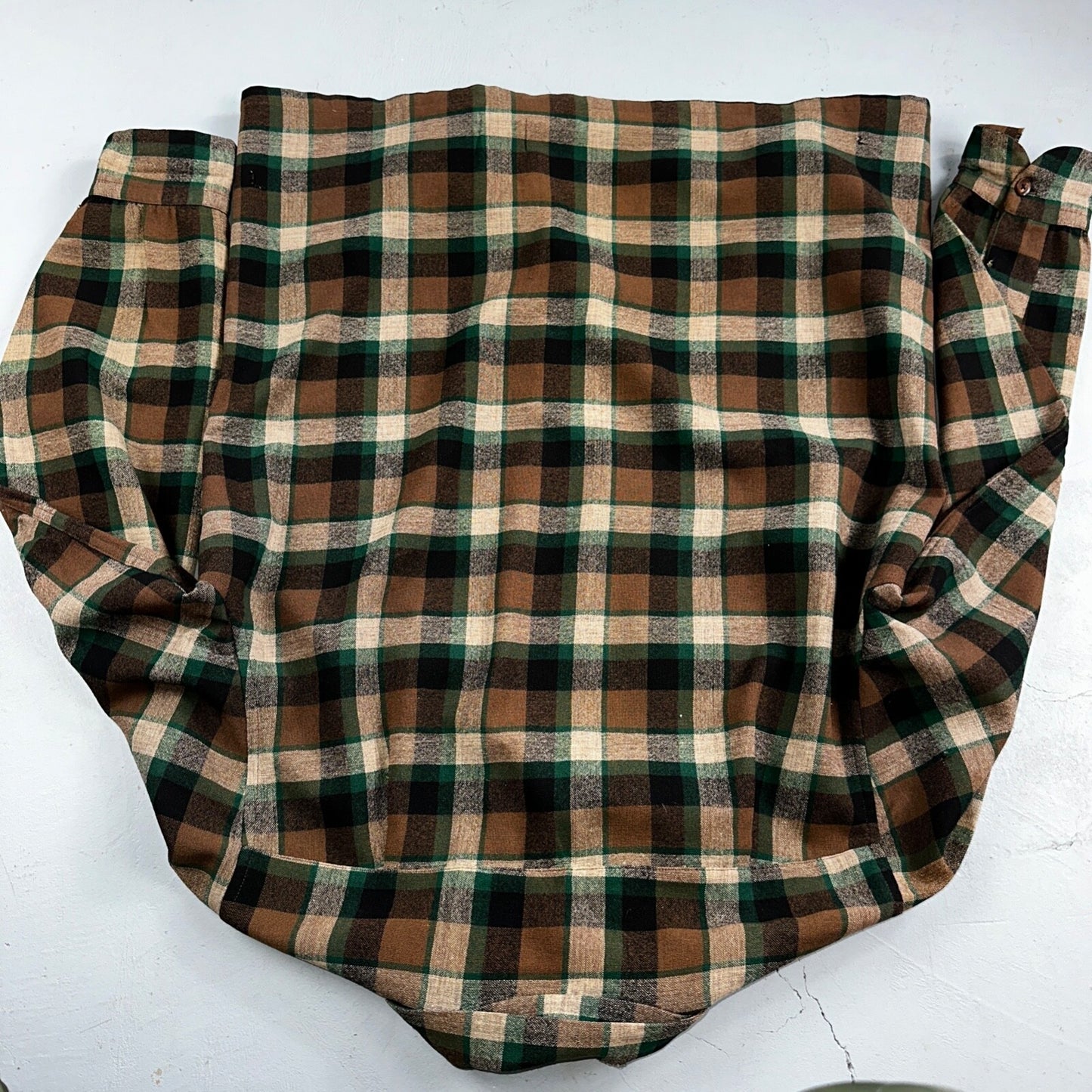 Pendleton 1950s Loop Collar Board Shirt Wool Plaid Flannel Shirts Brown Green M