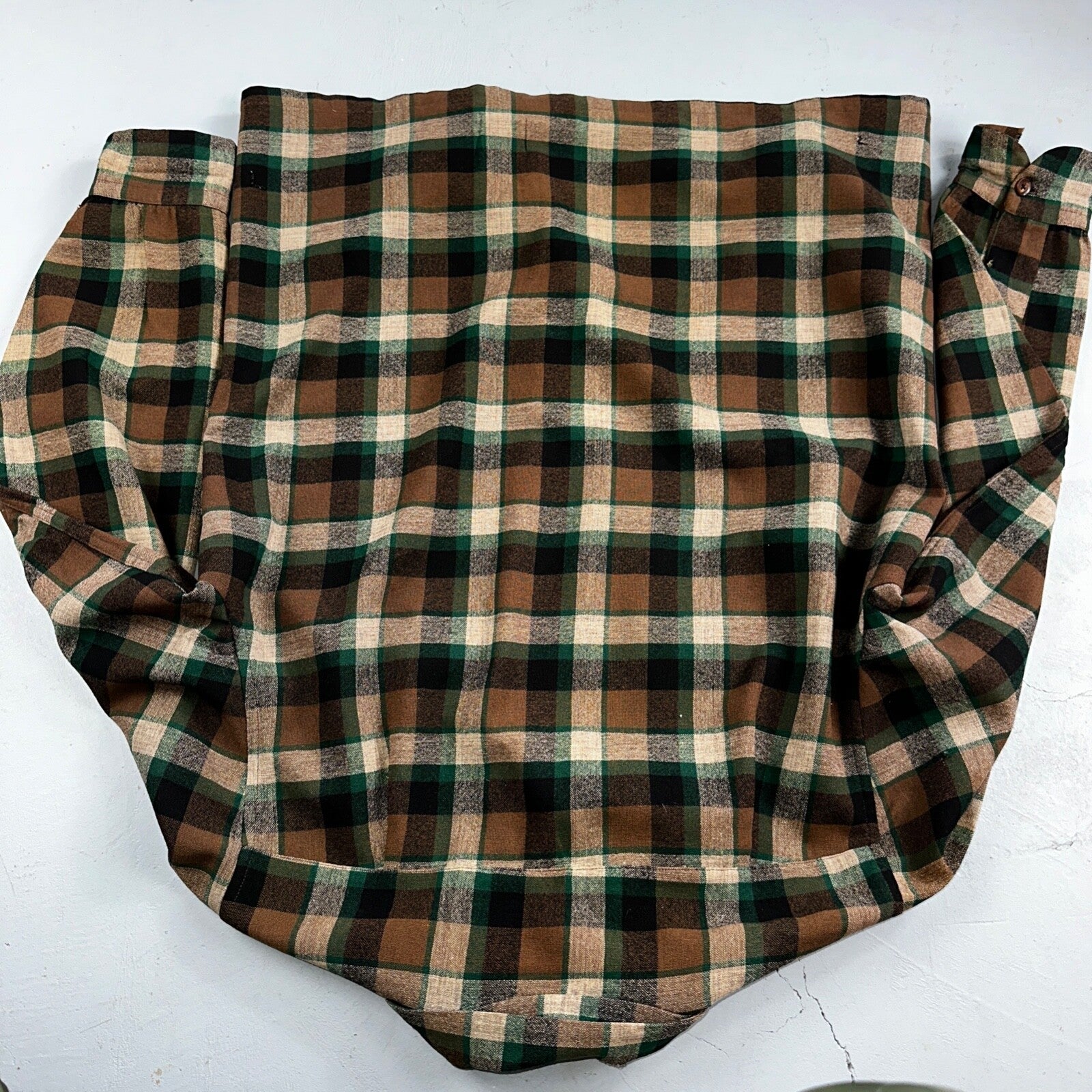 Pendleton 1950s Loop Collar Board Shirt Wool Plaid Flannel Shirts Brown Green M