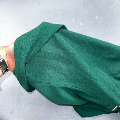 VTG JANTZEN Mens Polo Shirt Striped Collar Small Green White Jersey Cool 80s USA