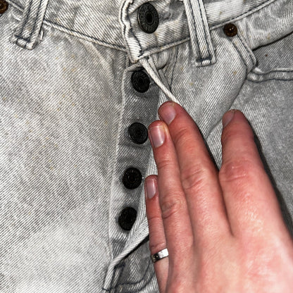Levis 501 Vintage Jeans Women's Size 5 Gray Button Fly 22x29 USA Acid Wash