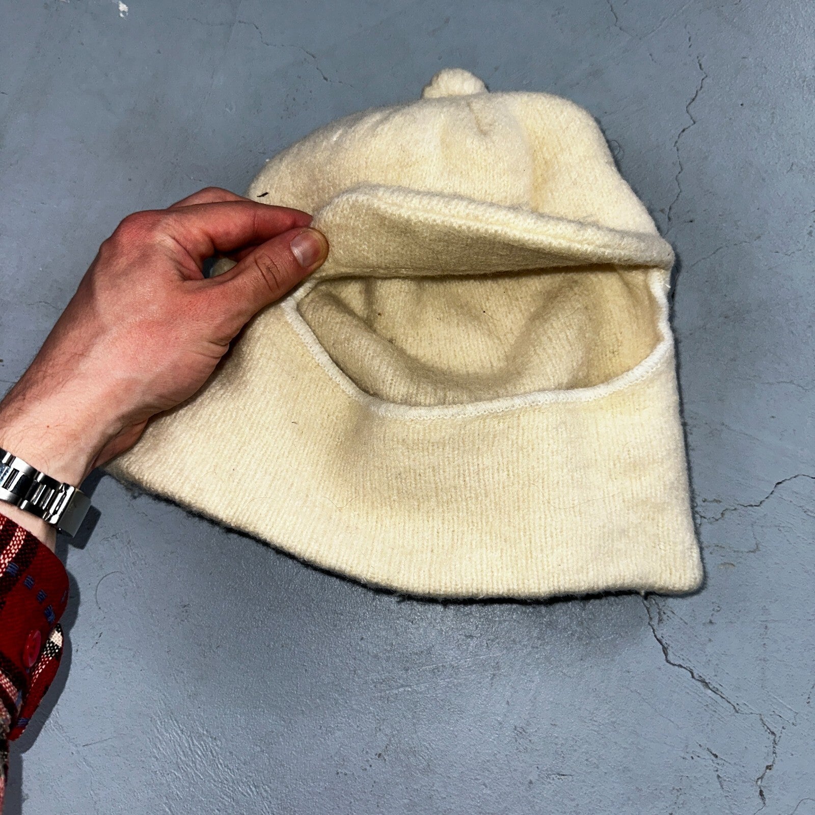 Vintage Ski Mask Small White Cream Balaclava 40s 50s Post WWII Rare Hat Wool