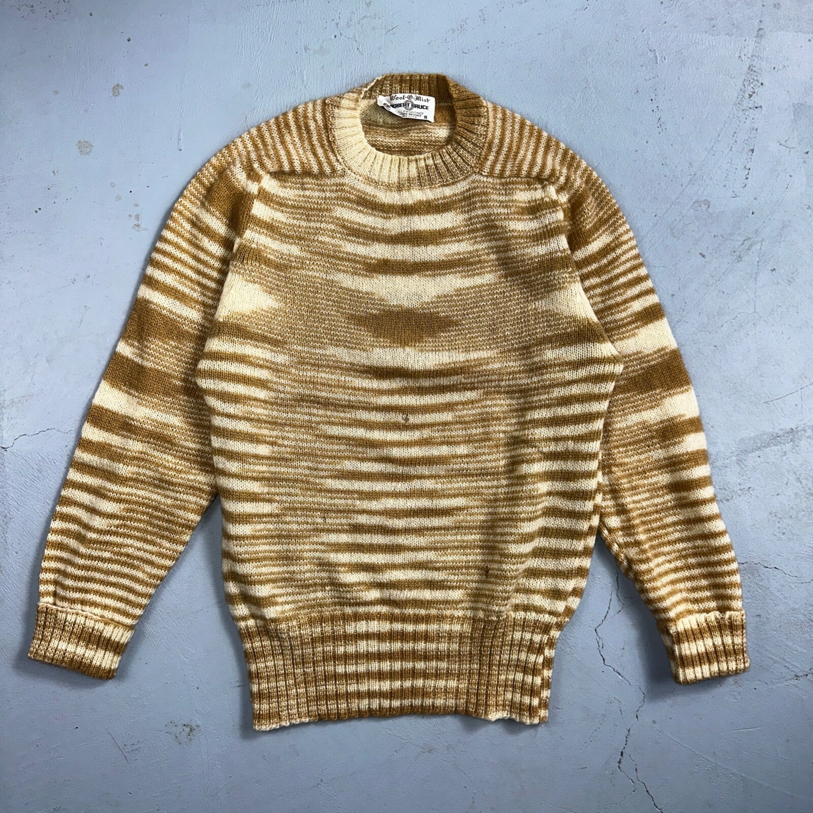 Robert Bruce 1970s Vintage Wool Cardigan Sweater Yellow Mustard Brown Aztec USA