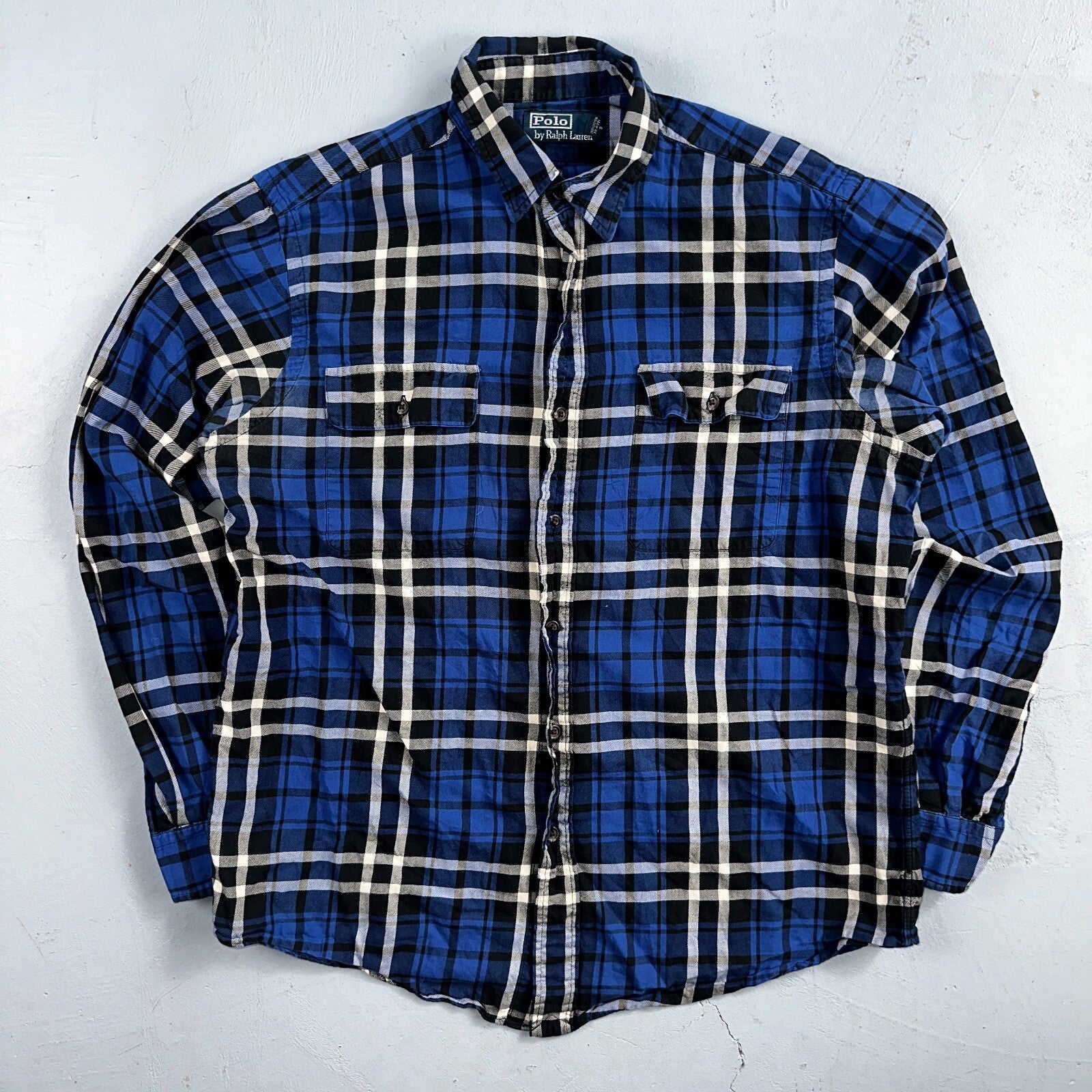 Polo Ralph Lauren VTG Oxford Shirt Plaid Stripe Button Down Up 90s Mens M Blue