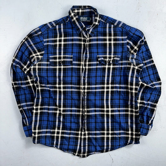 Polo Ralph Lauren VTG Oxford Shirt Plaid Stripe Button Down Up 90s Mens M Blue