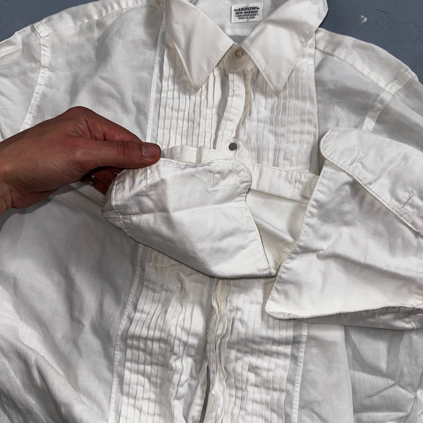 Arrow VTG 50s New Nassau Ruffle Front Dress Shirt Long Sleeve White 16-33