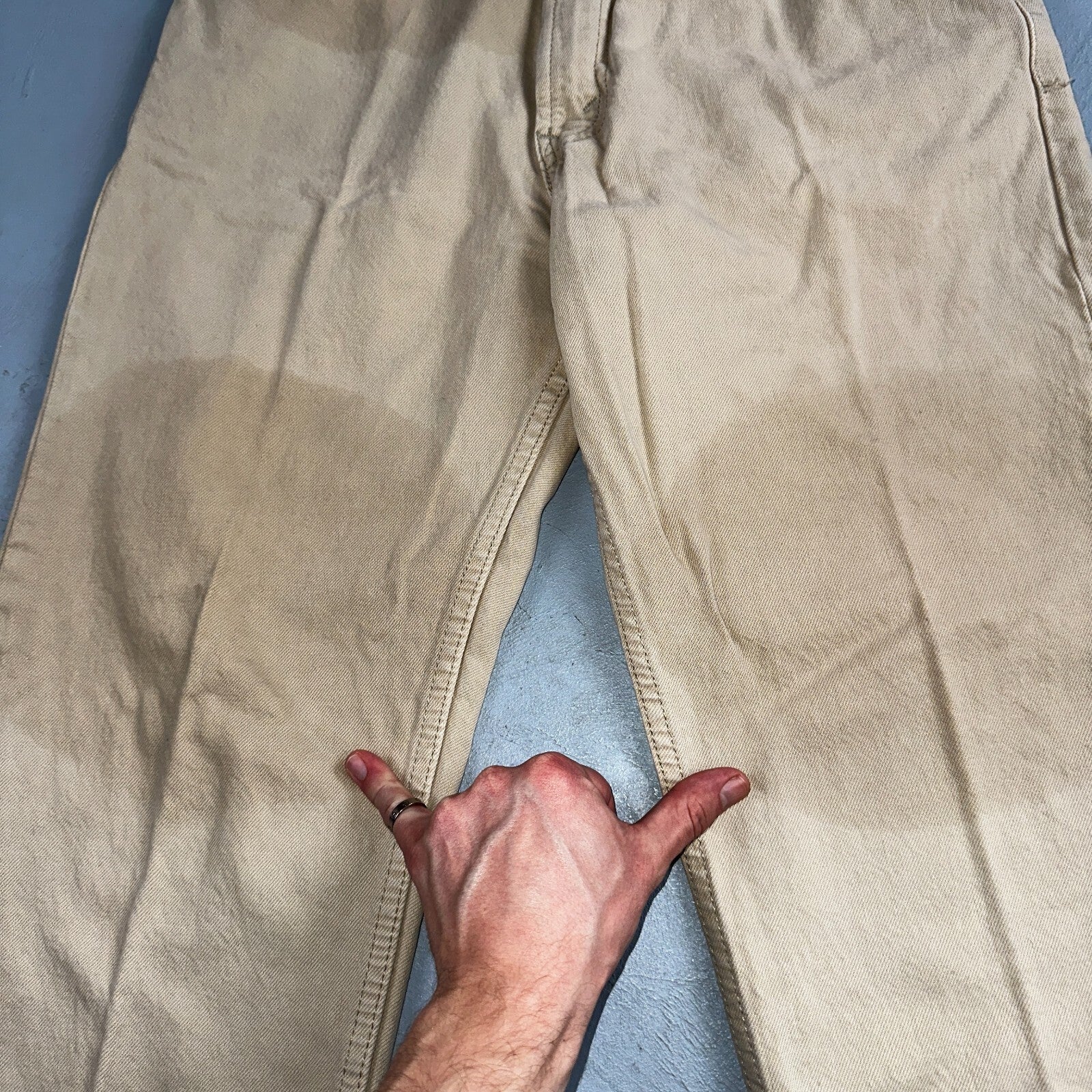 Levis 505 Vintage Y2K Jeans Beige Stained Zipper Fly Straight 34x29 Act 32x28