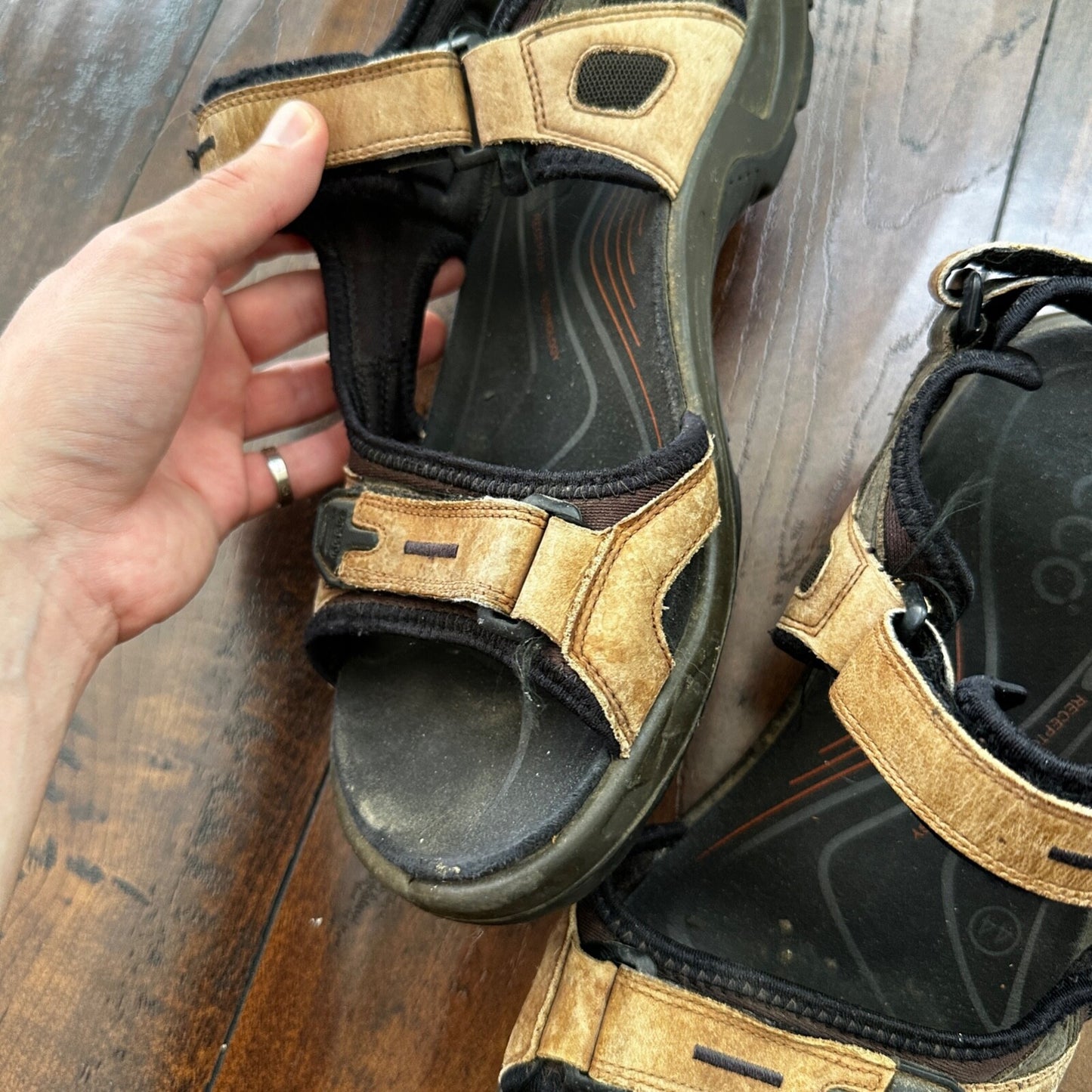 ECCO Yukatan Receptor Brown Leather Sport Sandal Shoes Mens EU 44