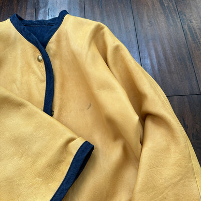 1960s Rockabilly Reversible Denim Leather Jacket 60s 70s RARE Yellow Blue Anorak