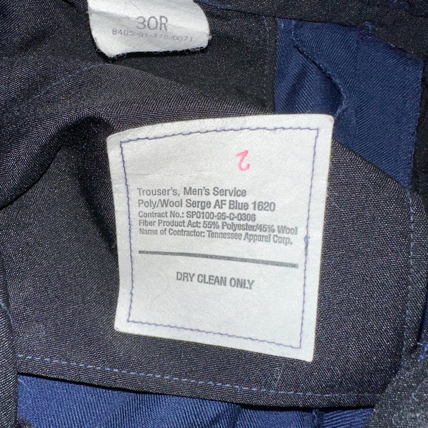 Vintage DPSC Air Force Pants Mens 30R Navy Blue Wool Blend Trouser 28x30 90s