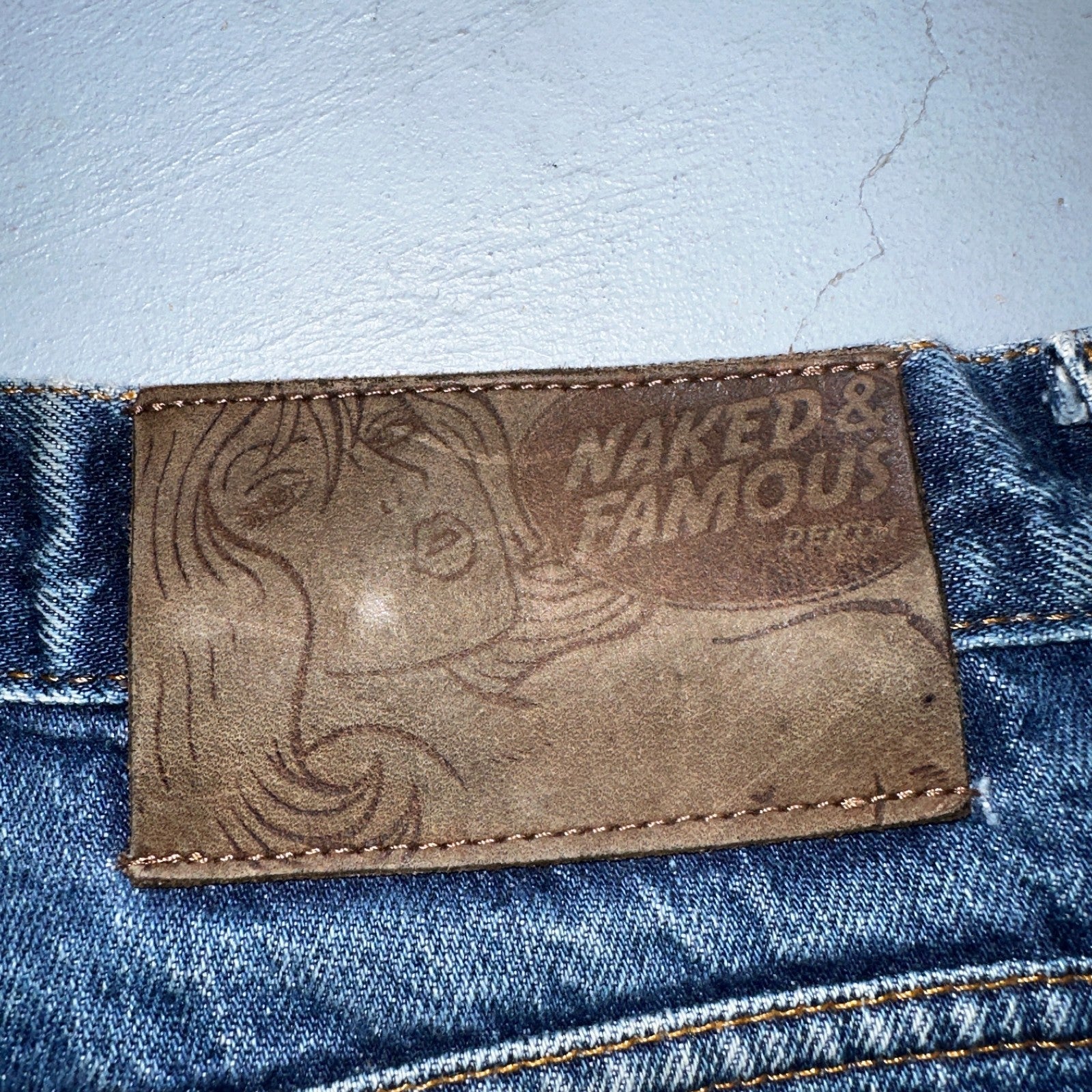 Naked & Famous Jeans Mens 30x36 Blue Dirty Fade Selvedge Denim Skinny Guy