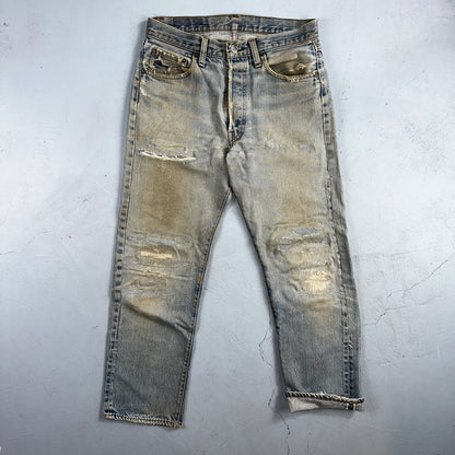 Levis 501 Vintage 80s Redline Selvedge USA XX Jeans Light Wash Thrashed Ac 29x26