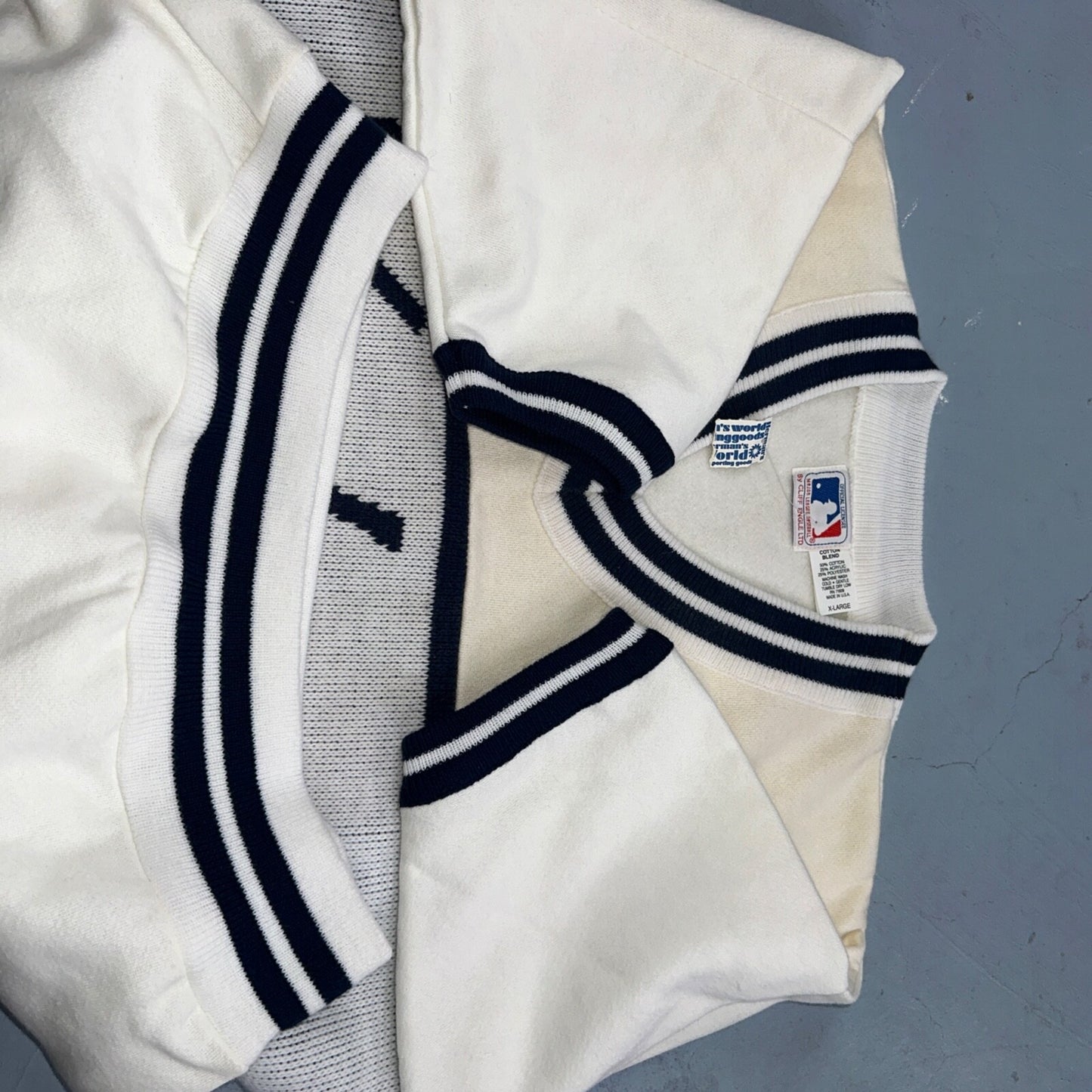 VTG NWT 90s New York Yankees Cliff Engle Knit White Baseball Sweater Mens XL USA