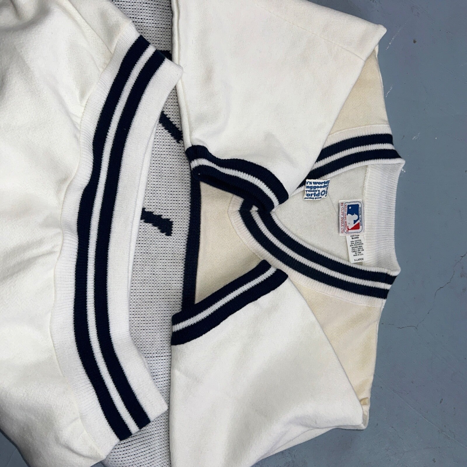 VTG NWT 90s New York Yankees Cliff Engle Knit White Baseball Sweater Mens XL USA