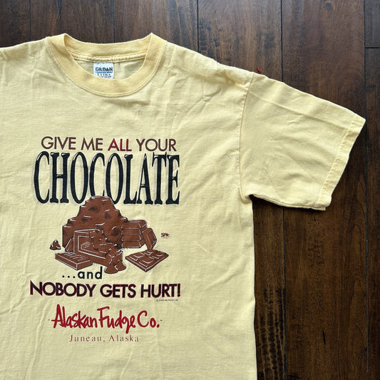 Chocolate Vintage T Shirt Y2K Funny Love Food Snack Quote Humor Alaska Fudge Yum