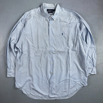 Ralph Lauren Button Down Shirt Mens 2XL Blue White Striped Marlowe Long Sleeve