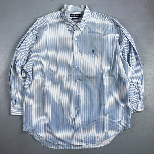 Ralph Lauren Button Down Shirt Mens 2XL Blue White Striped Marlowe Long Sleeve