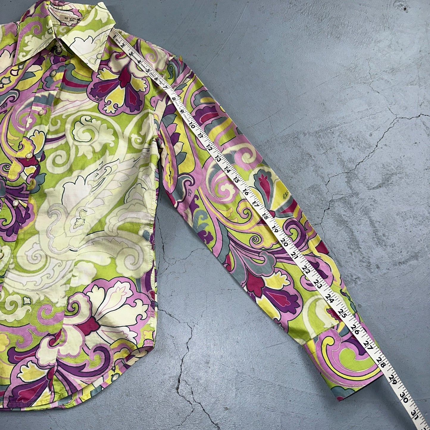 Etro Milano Vintage 70s Psychedelic Paisley Shirt Italy Cotton 44 Bold Print W