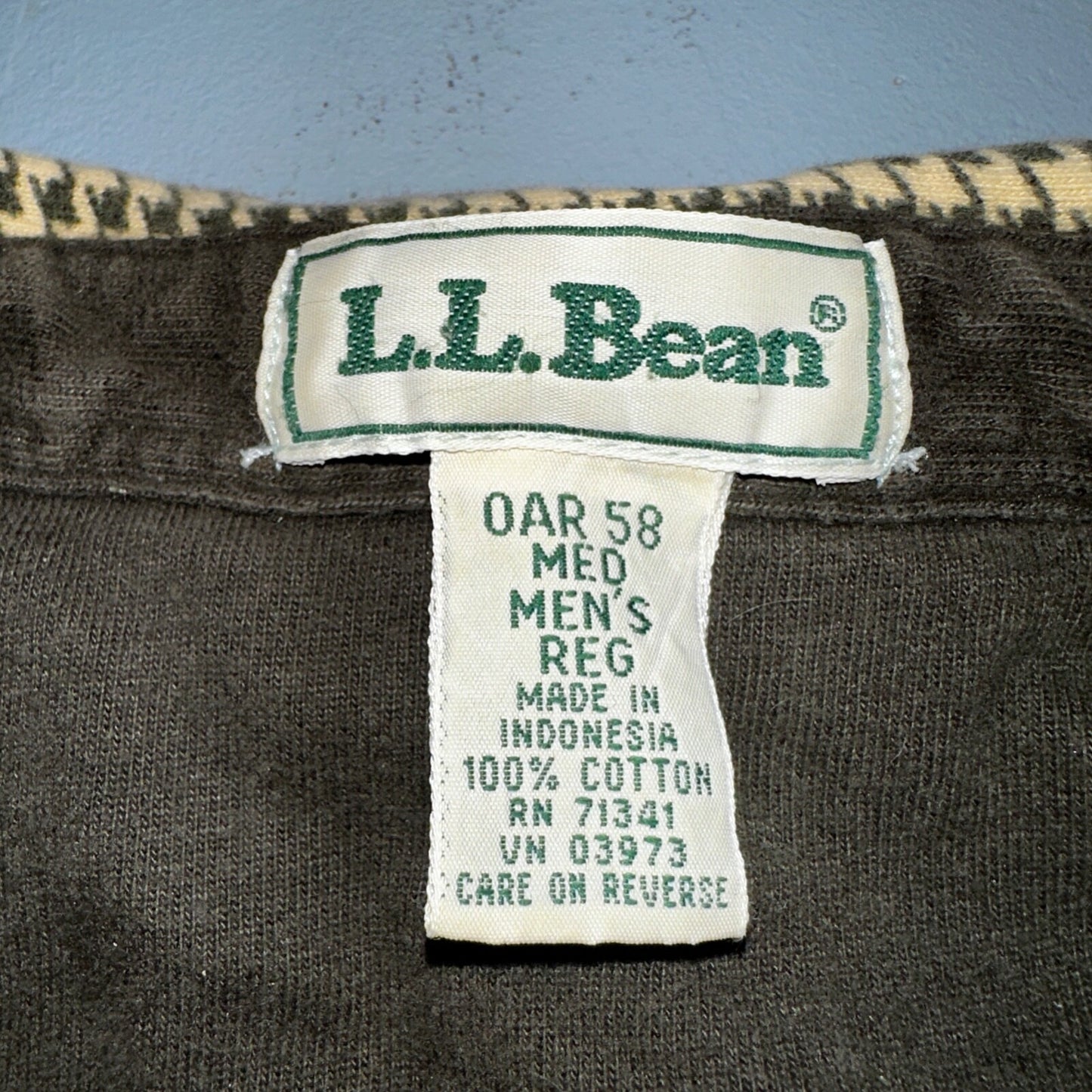 LL Bean VTG SOFT Flannel Shirt Size M Mens Cream Houndstooth Long Sleeve Button