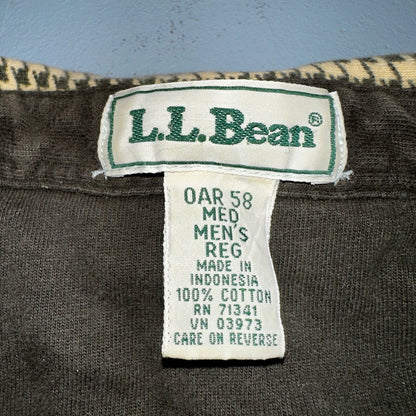 LL Bean VTG SOFT Flannel Shirt Size M Mens Cream Houndstooth Long Sleeve Button