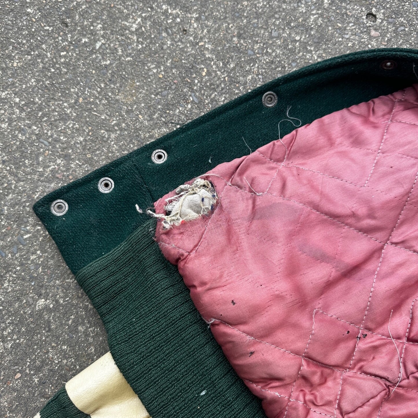 Vintage Letterman Jacket Green White Leather Wool TOM Named Simple Basic 1960s