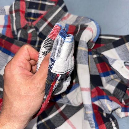 Vintage Five Brother Shirt Mens L Plaid Flannel Made in Black Red 1970s 70s