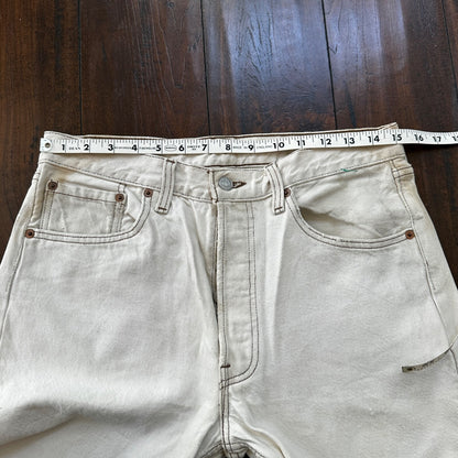 VTG 90s Levis 501 Button Fly 32x32 USA Tag Jeans Straight Wash White Act 30x31