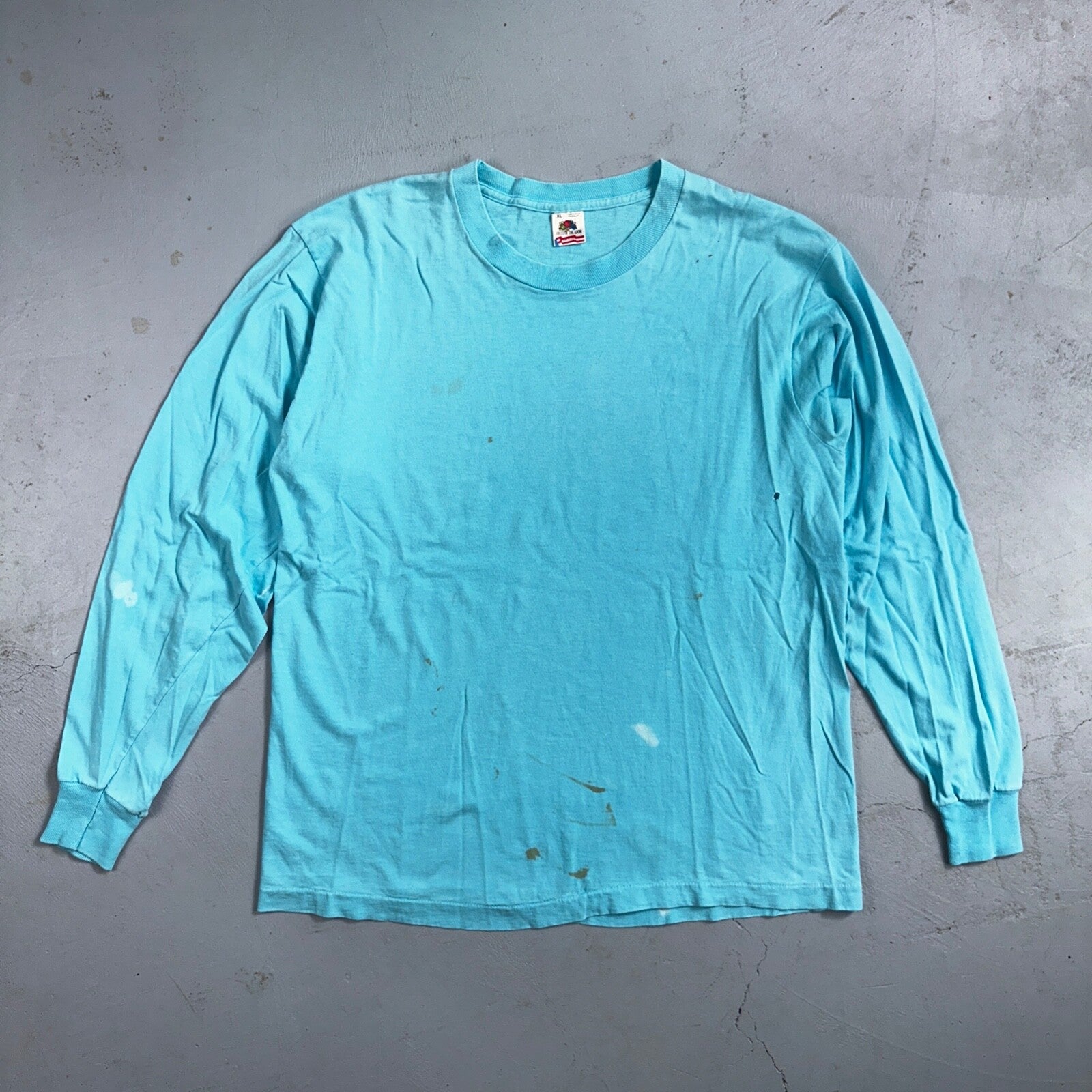 Fruit Of The Loom Long Sleeve Blank VTG T Shirt Lot XL Blue Thrashed Grunge