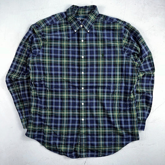 Ralph Lauren Button Up Shirt Men’s Large L Blue Green Yellow Plaid Long Sleeves