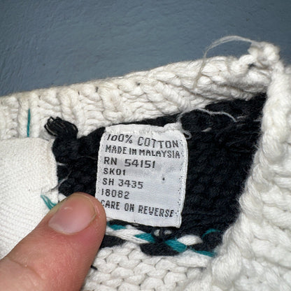 Vintage 80s Saratoga Robert Peritz Striped Cotton Cable Knit Golf Sweater Chic