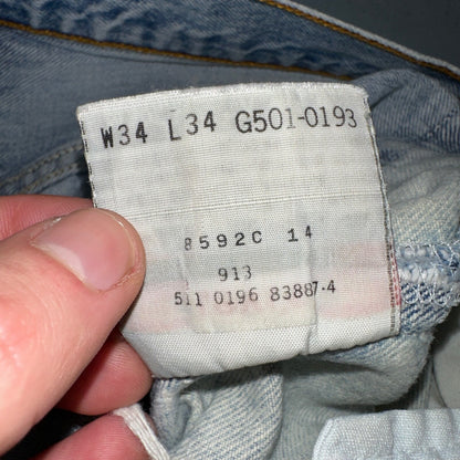 Levis 501 Vintage 90s USA XX Straight Leg Jeans Blue Light Wash 34x34 Act 32x33