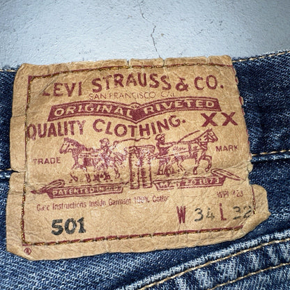 Levis 501 Vintage 90s Y2K XX Straight Leg Jeans Blue Med Wash 34x32 Act 33x31