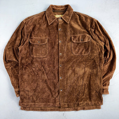 True Grit Brown Tan Shirt Mens L Corduroy Camp Hike Chore Button Down Shirt USA