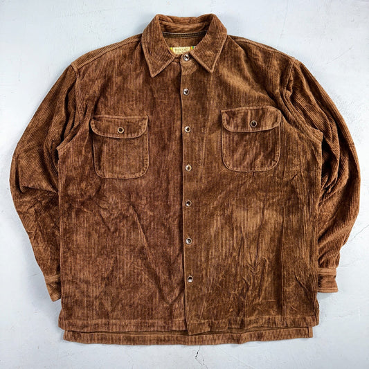 True Grit Brown Tan Shirt Mens L Corduroy Camp Hike Chore Button Down Shirt USA