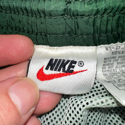 Nike Vintage Green Nylon Shorts Swoosh 2XL 90s White Tag 5” Inseam Running Swim