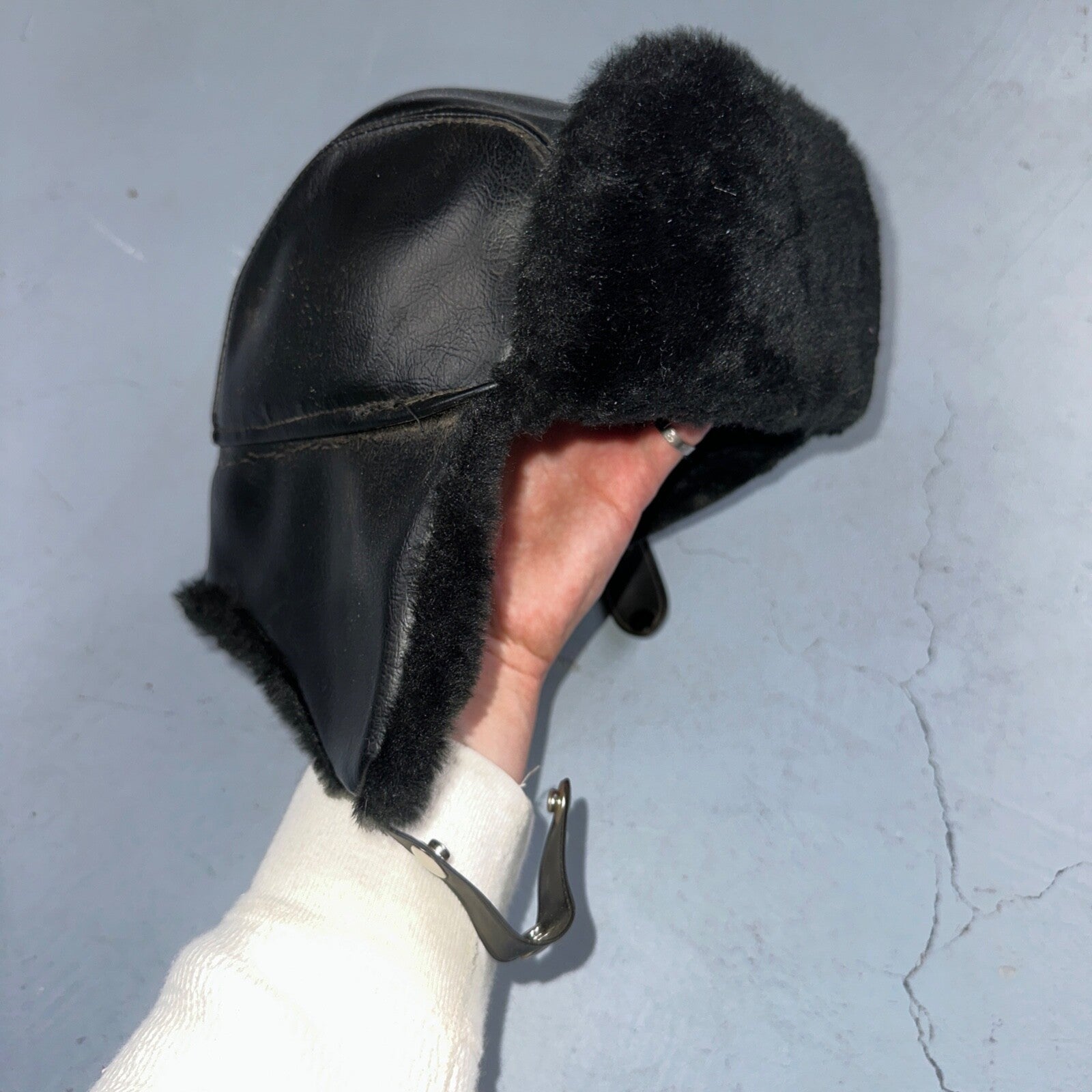 VTG Trooper Uszanka Hat Men’s Medium Black Ear Flaps Winter Unisex Aviator 80s