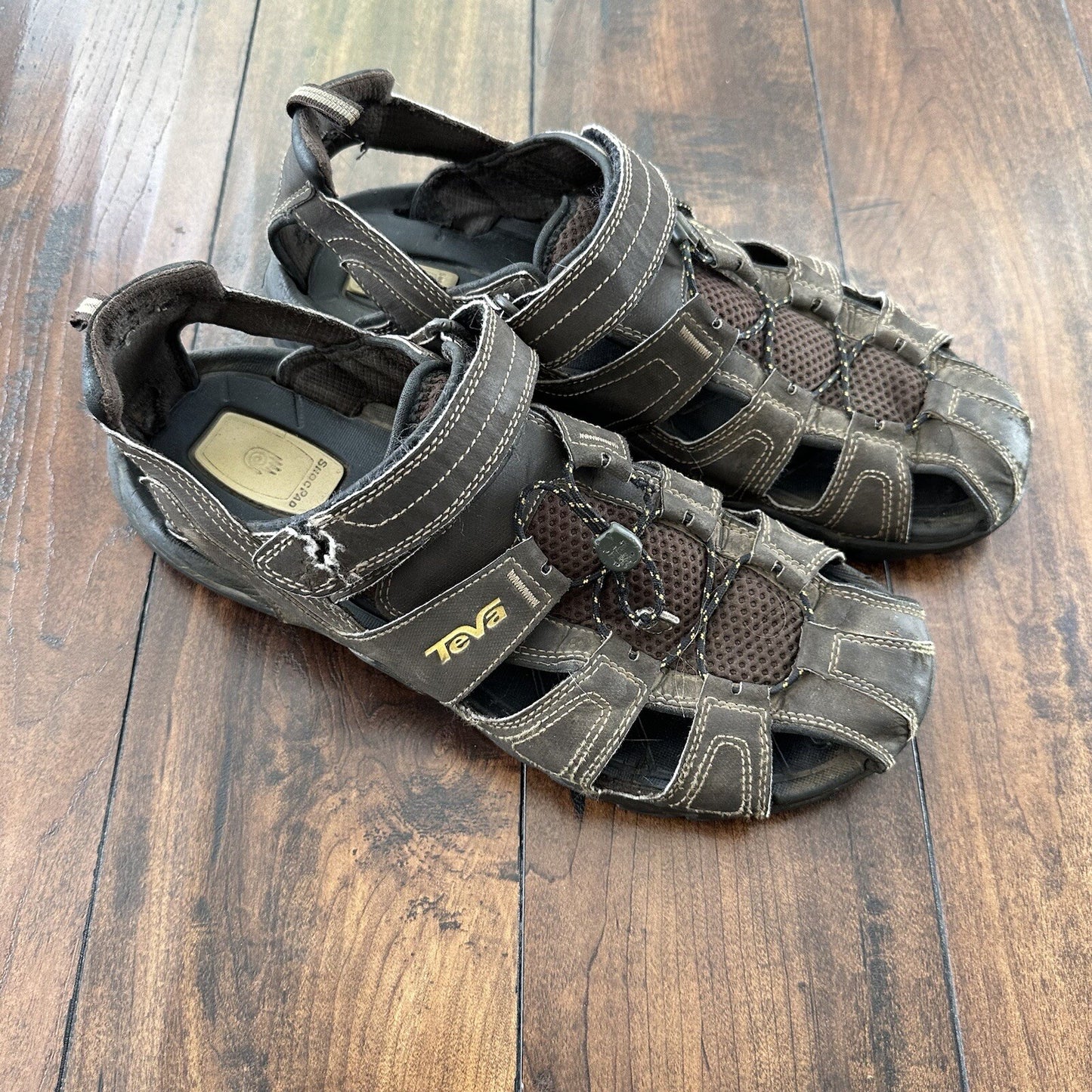 Teva Mens Shocpad Brown Gray Closed Toe Hook Loop Fisherman Sandals Size 12