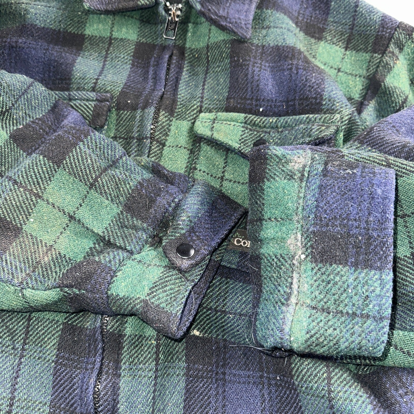 Vintage Codet Mens Shirt Jacket Plaid Blue Green Mackinaw Wool Shacket Size L