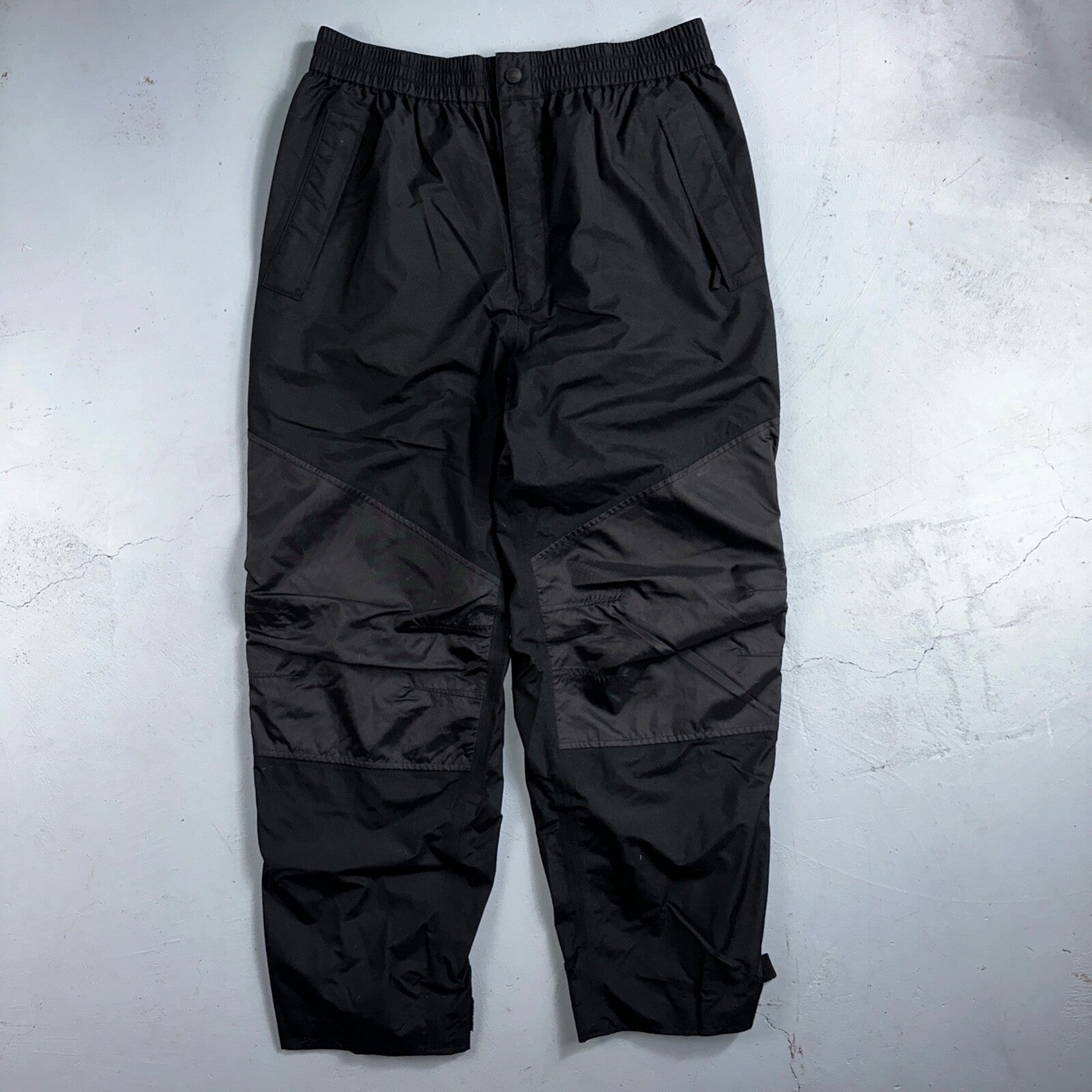 Cabelas Black Lined Mens Pants Rain Pants XL Reg Golf Double Knee Nylon