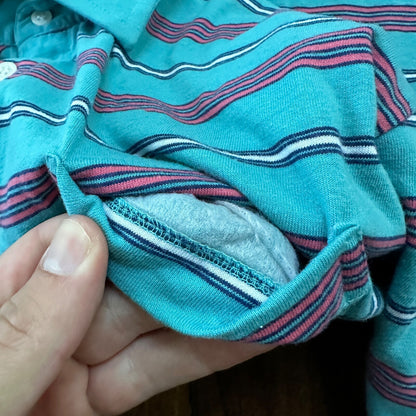 Teal Blue Pink Polo VTG T Shirt Single Stitch Basic 1980s 80s Preppy Vibe