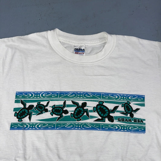 Hawaii Guam USA VTG T Shirt Gildan White Beach Travel Turtle Ocean Love