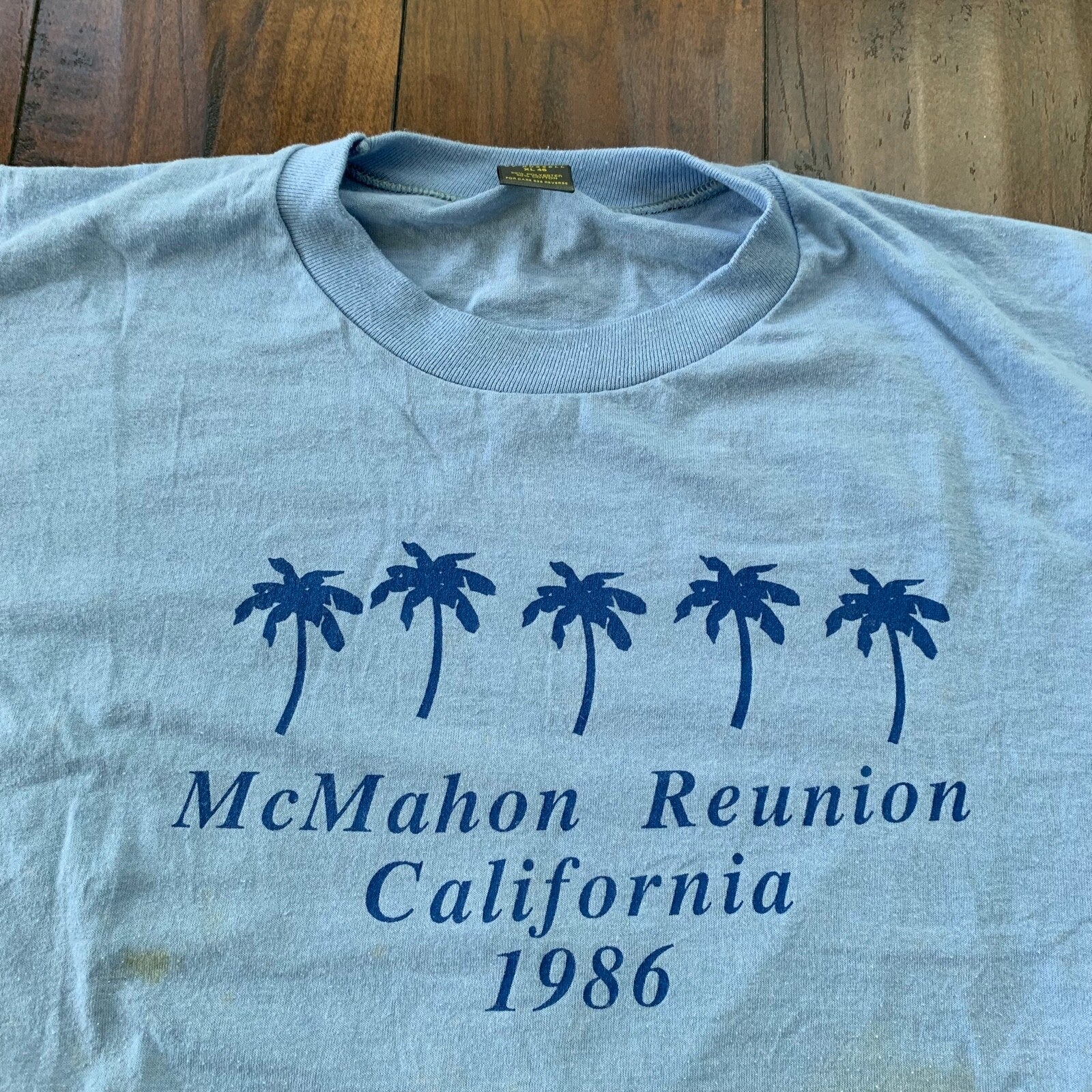 McMahon California Vintage T Shirt 1986 Blue 86 Coast Travel Reunion Palm Trees