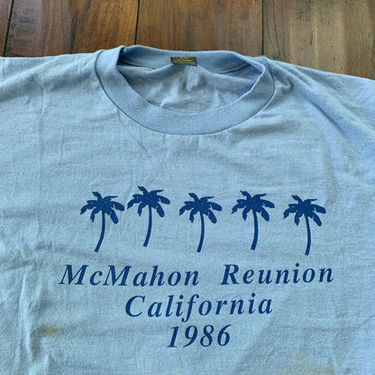 McMahon California Vintage T Shirt 1986 Blue 86 Coast Travel Reunion Palm Trees