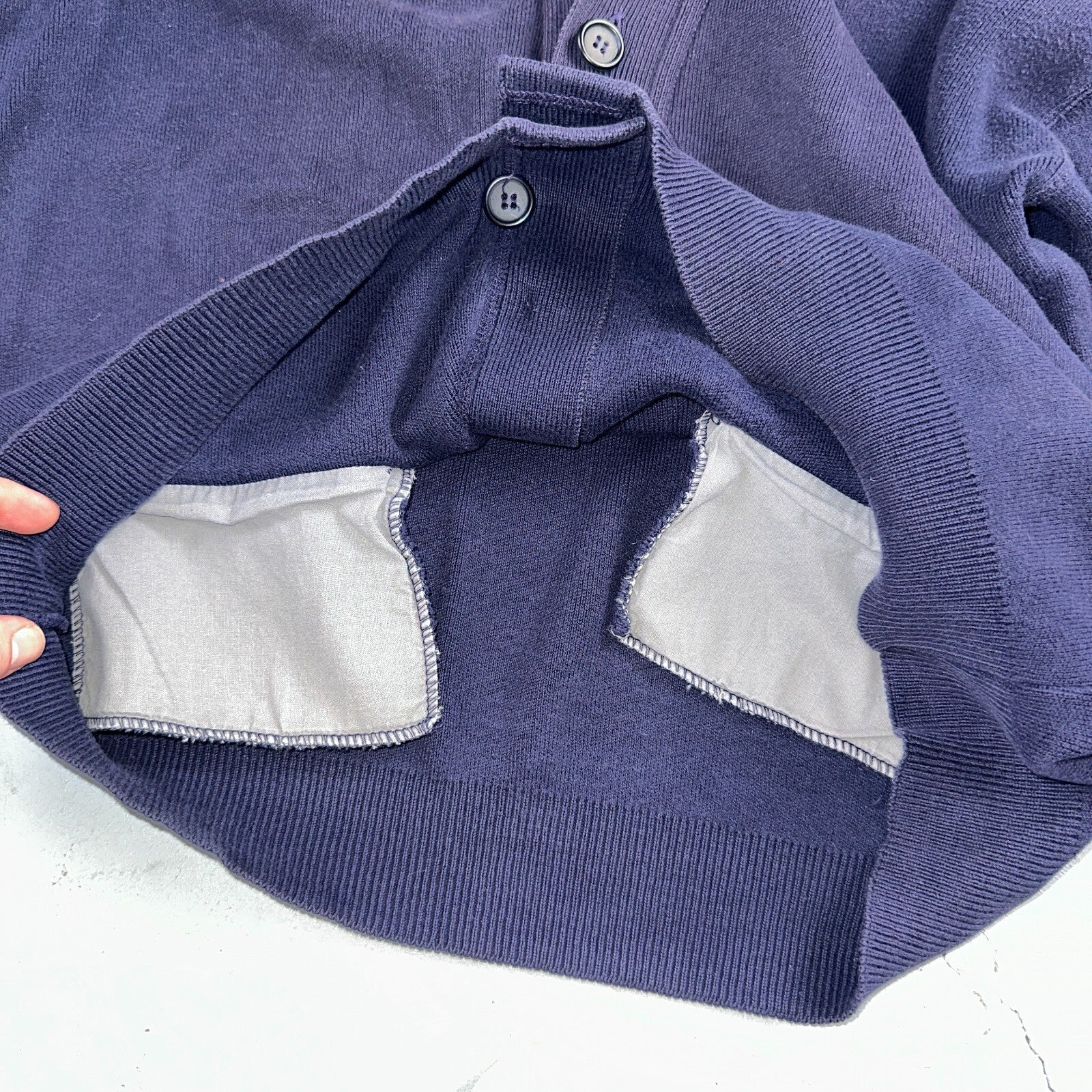 Vintage 70s Robert Bruce Cardigan Sweater Adult XL Navy Grandpa Grunge Faded