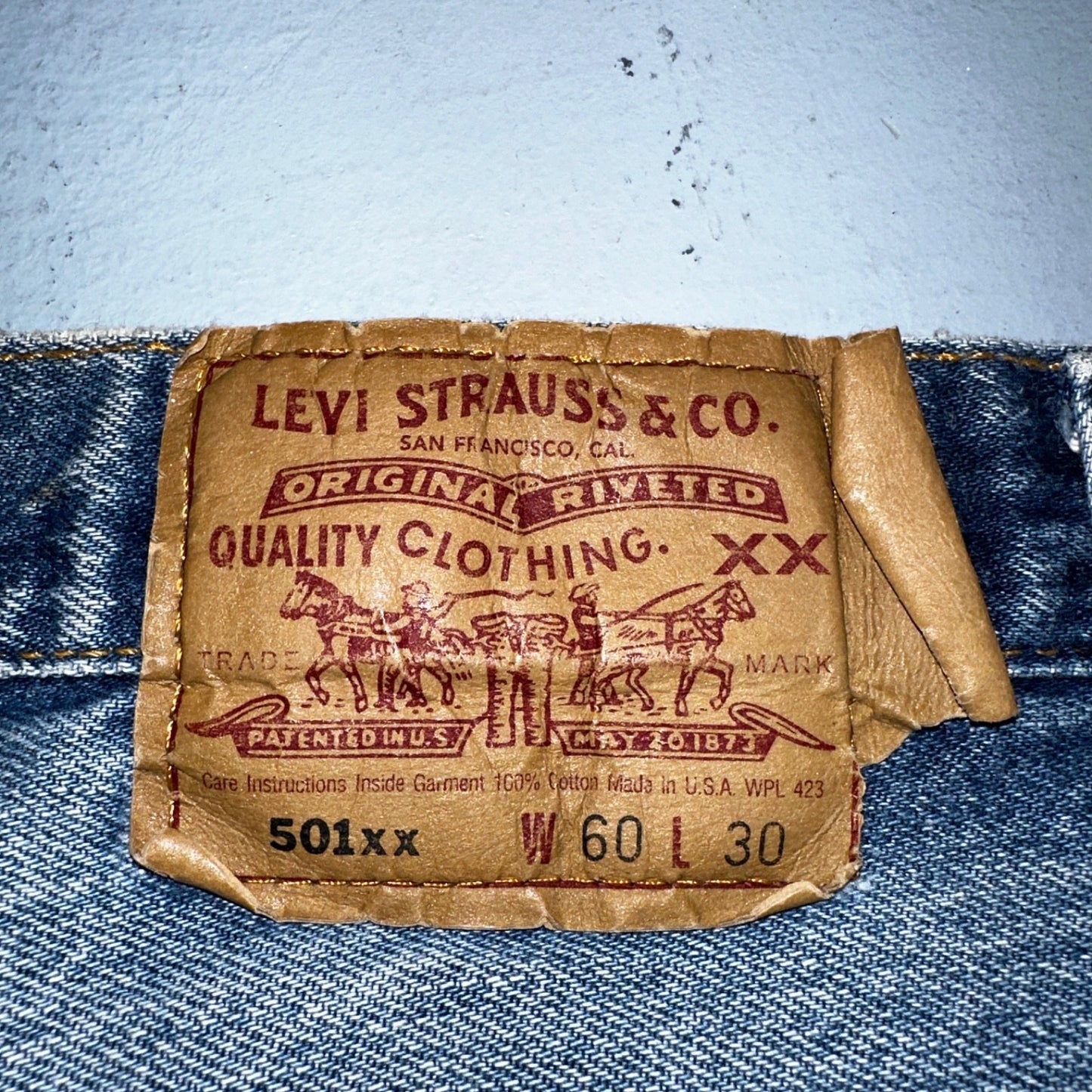 Levis 501 Vintage 90s USA XX Straight Leg Jeans Blue Light Wash 60x30 Act 56x27