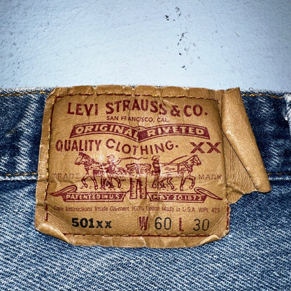 Levis 501 Vintage 90s USA XX Straight Leg Jeans Blue Light Wash 60x30 Act 56x27
