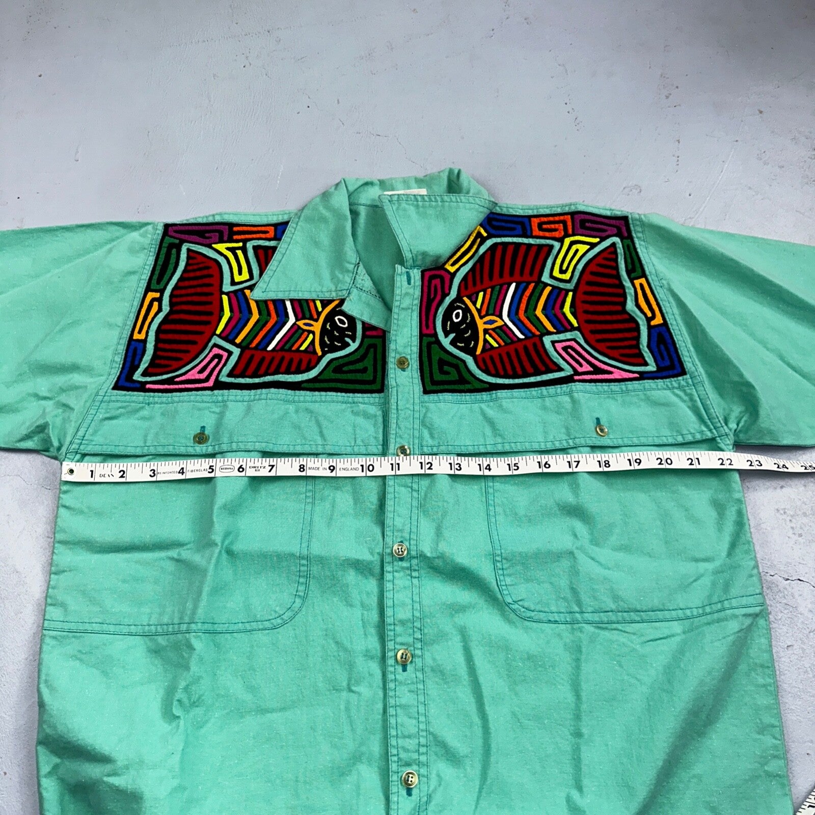 Chacal Tropical VTG Fish Short Sleeve Button Up Shirt L Green Hawaiian USA 80s