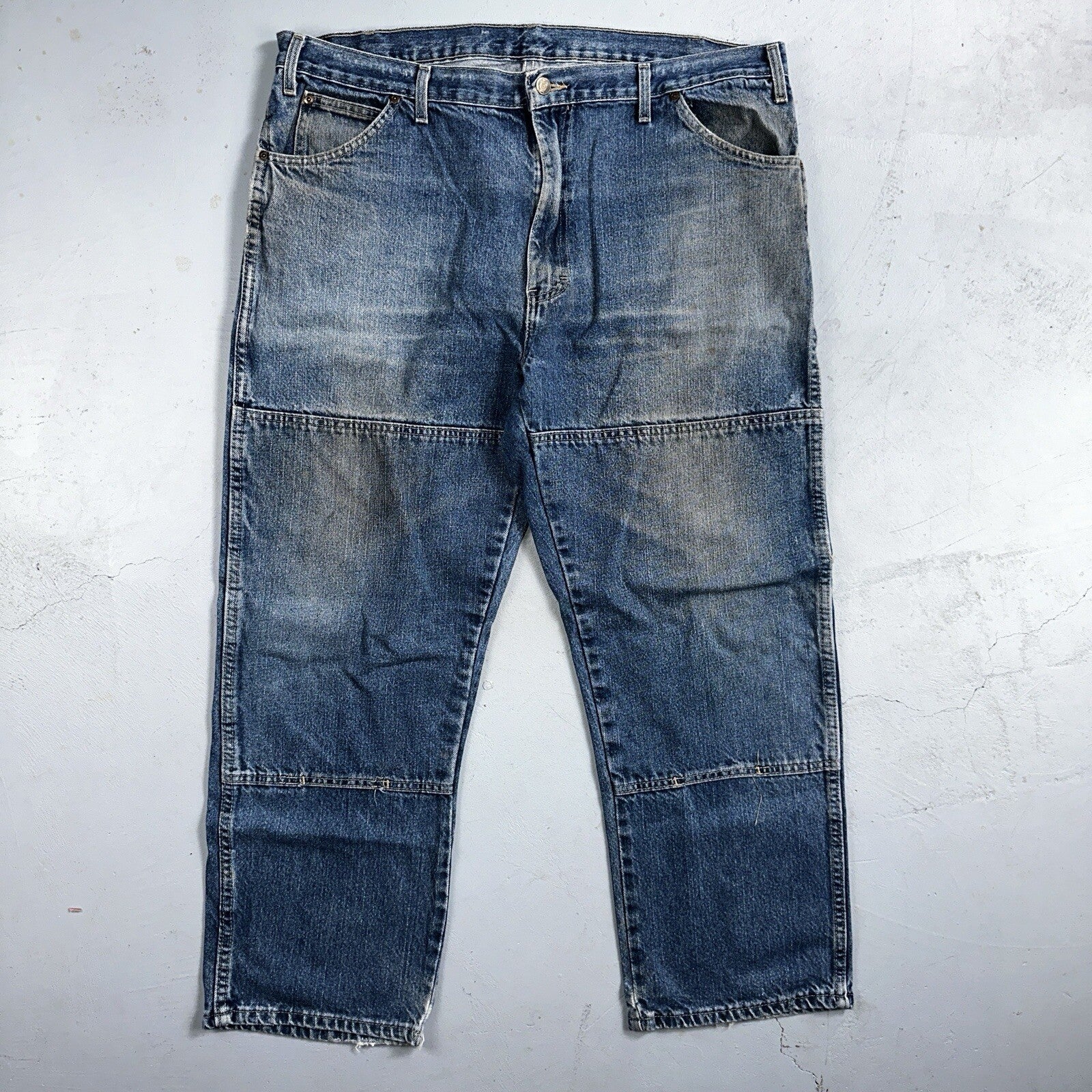 Dickies Double Knee Faded Blue Jeans 40x30  Work Wear Skate Baggy Y2K Wide Leg
